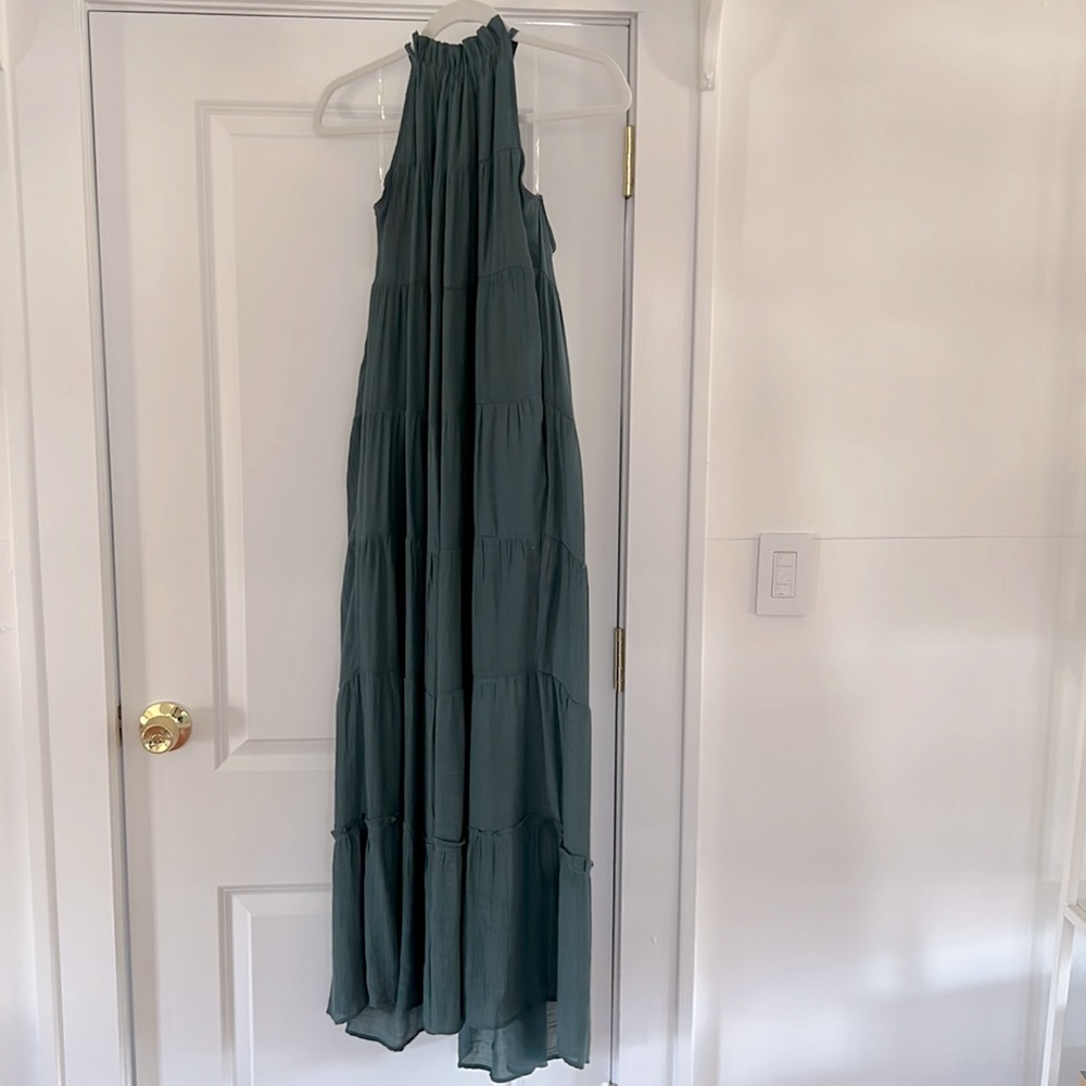 Bohme Halter Tiered Maxi Dress Teal Green Size Small